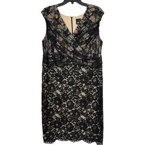 Melrose Black Lace Overlay Cap Sleeve Sequin Sheath Cocktail Dress Size 16